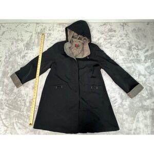Gallery Petite Black Hooded‎ Trench Coat PM Water Resistant Outdoor Jacket